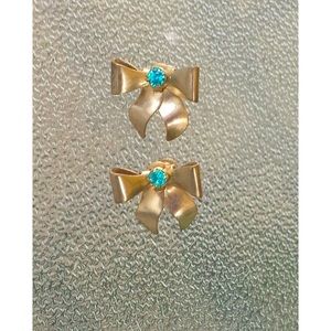 Vintage 1940s Bowties w/ Rhinestones Screw Back Earrings